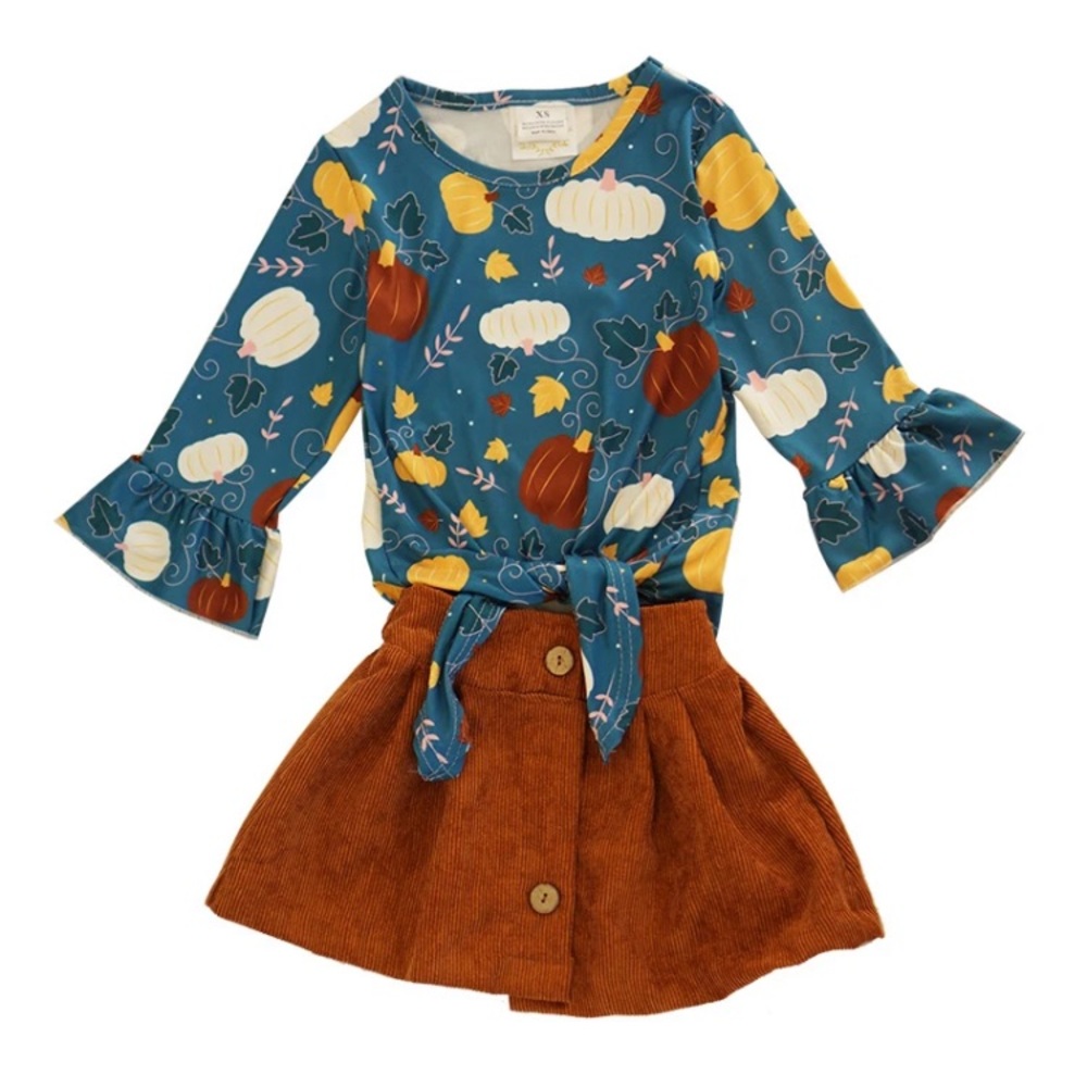 Girl’s Boutique Pumpkin Top & Button Down Skirt